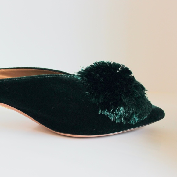 Aquazzura Powder-Puff Green Velvet Kitten Heel Mules, IT 40.5, Excellent Cond. - Picture 10 of 14